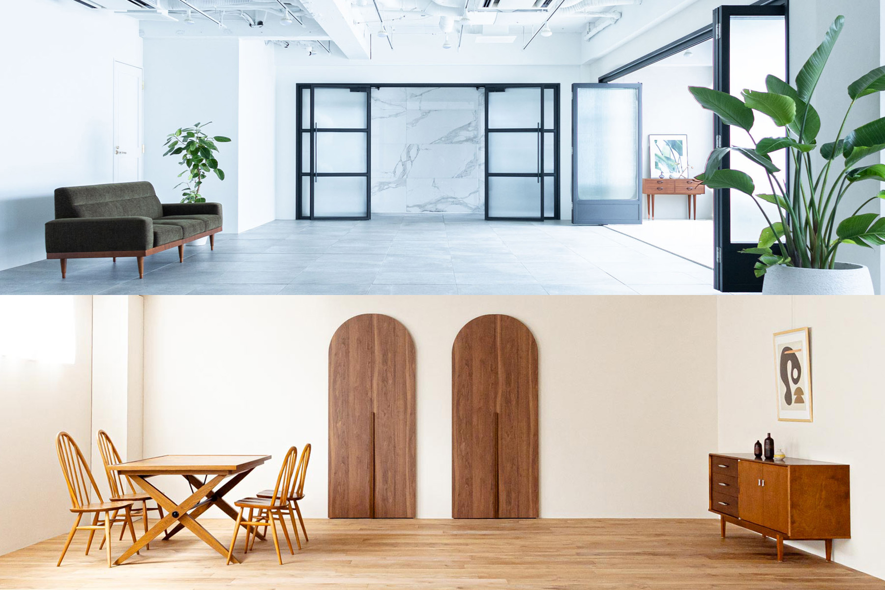 クールなスタジオとウッド調のスタジオのシーン