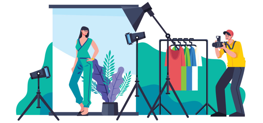 アパレル撮影をしているイラスト