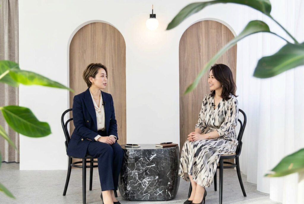 女性社長が2人インタビューされているシーン