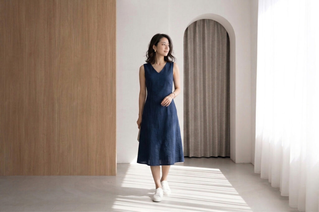 ワンピースを着た女性が立っている写真